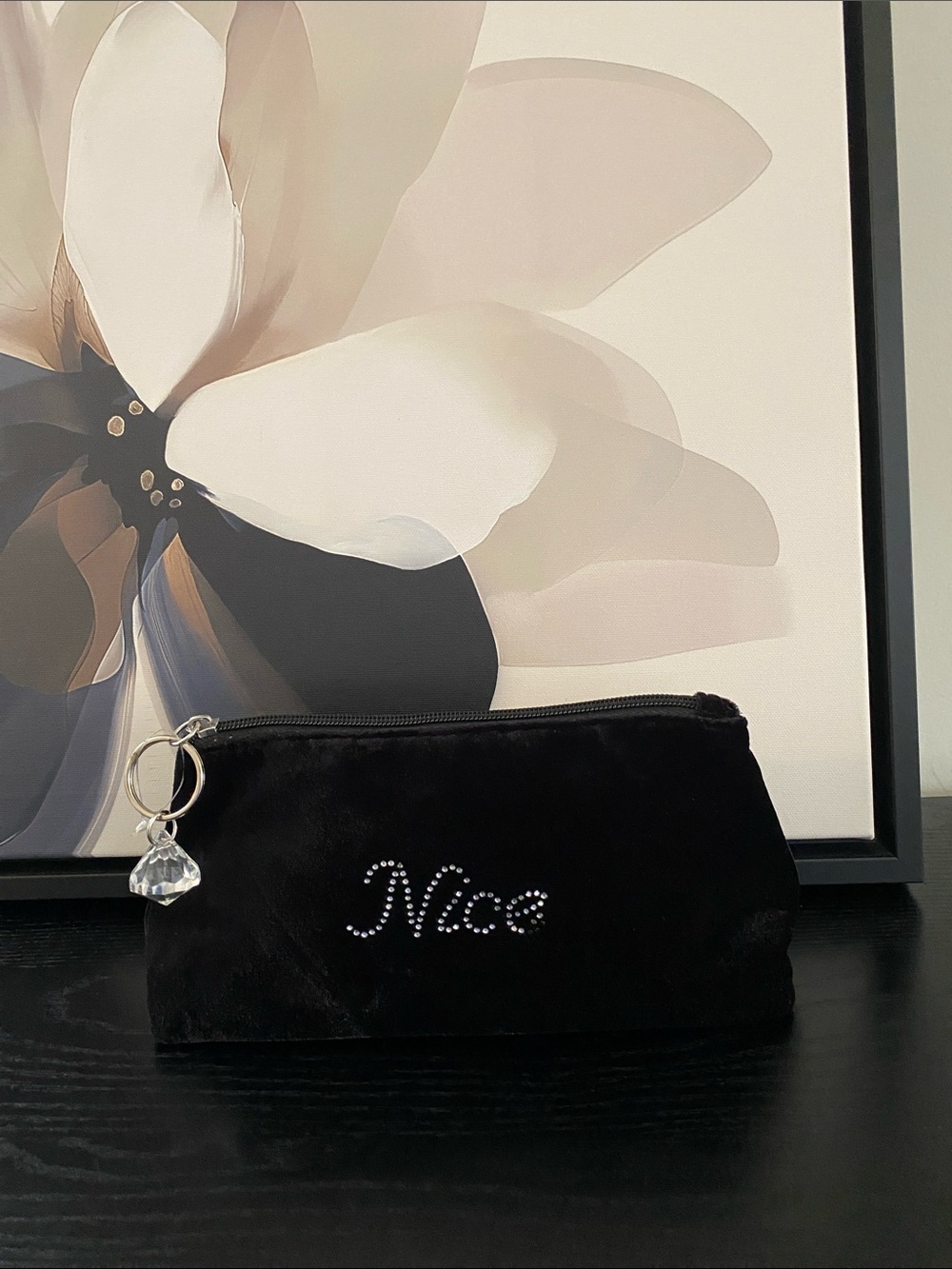 Vintage 90’s Black Velour Naughty and Nice Cosmetic Bag
